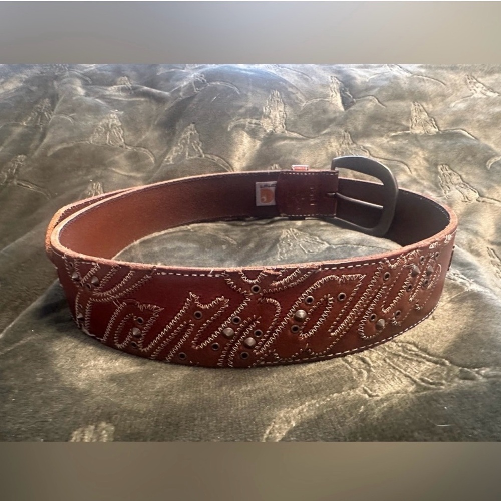 Carhartt Brown Leather Belt with Stitched Detail